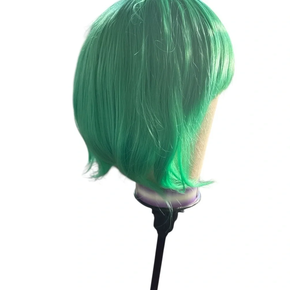 Neon Green Bob Wig with Bangs – Short Cosplay Costume Party Hair – Halloween